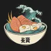 寿司店的日式标志，蓝浪生鱼片碗--s 50