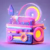 3D图标设计、音乐图标、充满活力的光线、俏皮的感觉、充满活力的色彩、霓虹灯色彩、柔和的色彩、高品质、Matt Fraction、干净多彩的背景：：2 --q 2 --niji 5