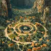 An elven city from above, City plan --ar 2:2 --s 1000 --v 6