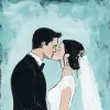 婚礼情侣插图，接吻，马丁·施瓦茨的风格，-ar 2：3 --原始风格