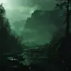 深绿色景观体现了心理学和操纵元素，绿色和黑色之间的强烈对比，笼罩在黑暗、阴雨的氛围中，传达悲伤、8 k、超现实、戏剧性的灯光。
