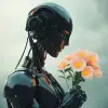 手持鲜花的超现实机器人--原始风格