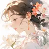 1中国女模特，花朵，快乐，俏皮极简风格，osARE kei，柔光构图，光泽/光泽，白色，丹麦设计，美丽，--niji 5 --q 1 --s 250