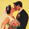 婚礼情侣插图，接吻，马丁·施瓦茨的风格，-ar 2：3 --原始风格