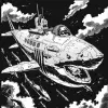 鲨鱼形状的潜艇，埃尔格漫画风格，机械，黑白--v 6.0