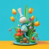 有趣的网络3D插图，好奇的厨师，古怪的姿势，作者：Josh Agle，异想天开的美学，大胆的调色板，嫩绿，郁金香花，天蓝色背景--v 5.1 --原始风格