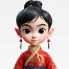 3D艺术，全正面肖像，穿着中国传统服装的黑发中国男孩，守护精灵，白色背景，粘土风格，MIXER