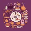 独特、创新和富有创意的食品标志设计，带有古怪和异想天开的图标和手绘插图艺术李子色背景的vector hd：：2 --q 2 --v 5