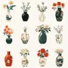 a set of stickers，Flowers in Various vases , illustrations,white background, stickers, in the style of zhang kechun, masaaki sasamoto, jamie heiden, in the style of xu beihong, david ligare, martin jo
