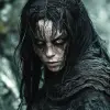 一个黑发、绿眼睛、满身泥土、穿着破布的女人从地牢里逃出来，现在在灰色的荒地上与其他人一起奇迹般地生活。沉没的眼睛、指环王、托尔金、希尔曼、邓伦德