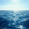 生成平静而迷人的大海的平静而迷人的图像。想象万里无云的天空下一片清澈宁静的水域。捕捉阳光在表面的变化，创造充满活力的蓝色色调并凸显大海的清澈。用轻柔的波浪或涟漪强调场景的平静。包括遥远的地平线，也许是一些海鸟等微妙的细节，以增强图像的真实感和深度。传达未受影响、广阔海洋的美丽和宁静，唤起平静和奇迹的感觉