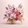 定制花卉排列，3D渲染，亨利·卢梭（Henri Rousseau）的艺术，粉色和紫色组合，混合有花瓣、叶子和茎元素，干净的白色背景：--q 2 --v 5