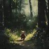 小熊三木在大树林中行走