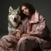 《Vogue》杂志封面，[动物]穿着[衣服]摆出坦率的姿势，[半身/全身]照片拍摄，杂志照片拍摄，工作室灯光，创意迷幻的美学背景，现代外观--v 5.2