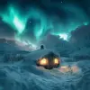 童话般的小屋、神奇美丽的北极光、灿烂的白雪摄影 