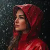 一个穿着红色雨衣的女人站在雨中，Hedi Xandt的真实感画作，出现在cg社会上，艺术摄影，behance hd，红移，用尼康d750拍摄的照片