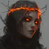 An image of a female with crown of barbed wire and a glow orange, in the style of speedpainting, dark white and dark gray, character studies, dom qwek, nihilcore, wlop, iconic