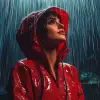 一个穿着红色雨衣的女人站在雨中，Hedi Xandt的真实感画作，出现在cg社会上，艺术摄影，behance hd，红移，用尼康d750拍摄的照片