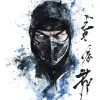 来自真人快打的《Sub Zero》，水墨艺术构思，带有印刷元素，抽象，补色，简约，中国画，白底，8 k，