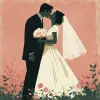 婚礼情侣插图，接吻，马丁·施瓦茨的风格，-ar 2：3 --原始风格
