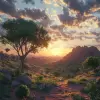 saharian landscape at sunset , 4k ultra realism, BY Anton Gorlin, trending on artstation, sharp focus, studio photo, intricate details, highly detailed, by greg rutkowski 