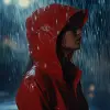 一个穿着红色雨衣的女人站在雨中，Hedi Xandt的真实感画作，出现在cg社会上，艺术摄影，behance hd，红移，用尼康d750拍摄的照片