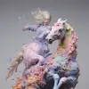 一位骑着独角兽的女人用丰富多彩的颜色绘制了它，采用Petrina Hicks、Kim Jung gi、Daniel Arsham的风格，浅棕色和银色，专辑封面，库存照片，倾注油漆--v5.2