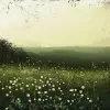 
一片开满鲜花的田野，呈深白色和深绿色，草原核