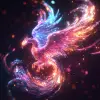 一只雄伟的凤凰在全息火焰中从数字灰烬中重生
