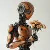 手持鲜花的超现实机器人--原始风格