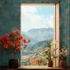 Flores em uma casa na montanha com um visão linda das montanhas no horizonte，walterColor，altamente dealhado，ultra definção，UHD
