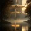 宇宙船位于宁静的湖泊上方，周围环绕着森林、薄雾、雾气和反射光，清晨，32 K--个性化nwnd 4 j3--styleum 600