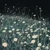 
一片开满鲜花的田野，呈深白色和深绿色，草原核
