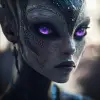 
外星女人、土著特征、紫色眼睛、摄影、电影场景、超现实主义、imagem 3D、现实主义超现实主义、透视现实主义，图像应该模仿景深和清晰度，并清晰地聚焦于角色和模糊的背景。hdr。