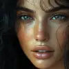 一头黑发的模特，daz 3d风格，特写，朦胧，波浪，棕色，tondo，ferrania p30 --ar 63：64 --styleston 750