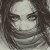 一幅画，一个长发遮住脸的女孩，采用oliver wetter、paul hedley的风格，波浪形，单哈，高分辨率，插图--ar 77：78 --styminster 750 --v 6