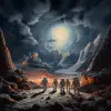 a group of astronauts are carrying something on the moon in an art illustration, in the style of zaire school of popular painting, greeble, zone system, large-scale works, 1970–present, illustration, 