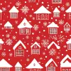 红色和白色的圣诞屋和雪花图案。--ar 32：31