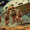 一群女宇航员以鲍里斯·瓦列霍和弗兰克·弗雷泽塔的风格逃离外星飞船。--ar 4：3 --v 6.0 