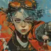 一件关于一个女人的艺术品，风格为Jamie Hewlett、Hirohiko Araki、piratepunk、emerico imre toth、天蓝、DC漫画、rollei prego 90 --ar 104：77 --s 250 --v 6.0 --风格原始