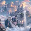 3D幻想世界，具有神奇的城堡、云和瀑布、通往月亮的楼梯、树木、照片逼真、高分辨率、超详细摄影，--ar 3：2 --v 6.0