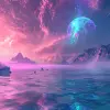 Galaxy高清桌面壁纸，未来主义风景风格，宁静宁静，精致的奇幻世界，细致的海景，紫色和青色，光影的微妙运用，浪漫的风景景观--ar 8：5 --v 6.0
