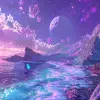 Galaxy高清桌面壁纸，未来主义风景风格，宁静宁静，精致的奇幻世界，细致的海景，紫色和青色，光影的微妙运用，浪漫的风景景观--ar 8：5 --v 6.0