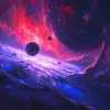 a galaxy with blue water, a red star and many planets in one view, in the style of digital fantasy nubelas and cosmos, light black and violet, realistic nubelas paintings, james paick, steve henderson