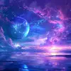 Galaxy高清桌面壁纸，未来主义风景风格，宁静宁静，精致的奇幻世界，细致的海景，紫色和青色，光影的微妙运用，浪漫的风景景观--ar 8：5 --v 6.0