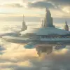 一座漂浮在云层上的未来派空间站，具有星球大战风格，这是一座由高敏感建筑和圆顶组成的城市，呈现出电影般的史诗般的场景，就像星球大战电影中的场景一样。--ar 2：1 