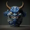 奇妙的半身魔像，愤怒，牙齿，大眼睛，牛角，中国黑白瓷器制成的妖精耳朵--v4