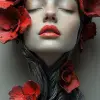 雕塑：：女人的肖像：：白瓷皮：：红色穿孔：：复杂的细节，非常真实：：电影灯光、立体灯光、摄影，--ar 9：20 --无模糊、散景、散焦、度数清晰度--s 1000