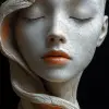 雕塑：：女人的肖像：：白瓷皮：：红色穿孔：：复杂的细节，非常真实：：电影灯光、立体灯光、摄影，--ar 9：20 --无模糊、散景、散焦、度数清晰度--s 1000