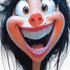 Caricatures pencil drawing, cute woman, mid-20's, color pencils, in the style of Pixar, hilariously funny, exaggerated features, white background --chaos 50 --ar 1:2 --stylize 750